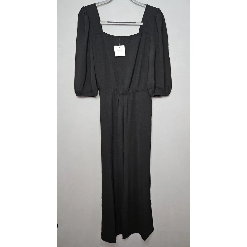 Fraiche By J Womens Black Puff Sleeve Blouson Jumpsuit Size Small NWT